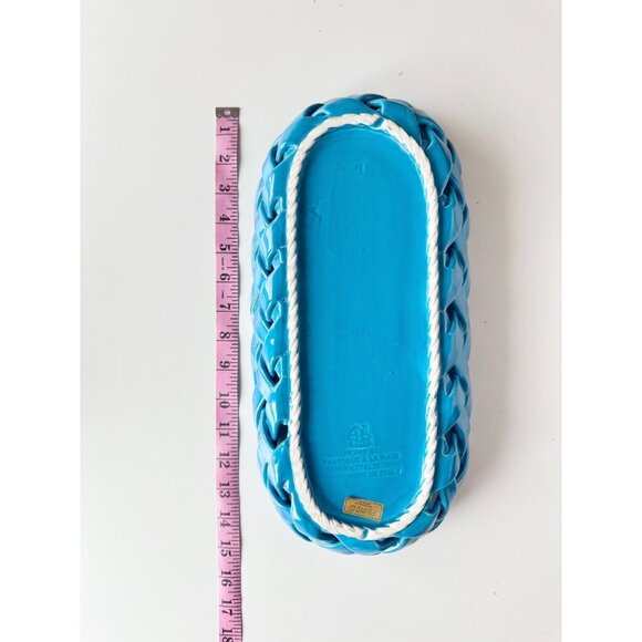PRIMO'GI Handmade in Italy Blue Woven Treccia Ceramic Long Basket Tray - Picture 6 of 9